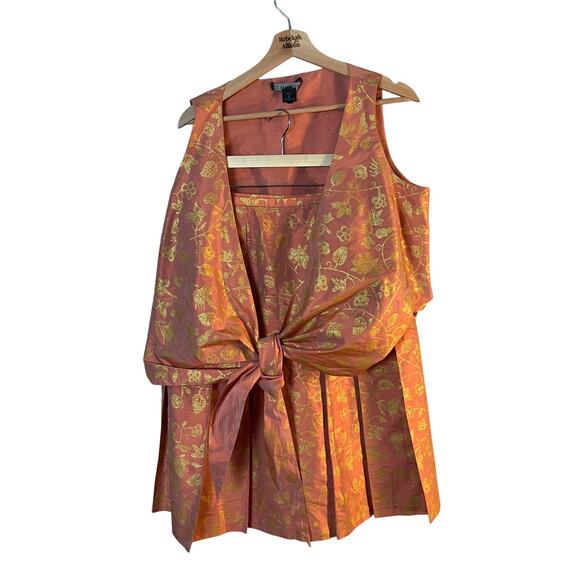Lafayette 148 SET Silk Shantung Pleated Kareem Skirt & Tie Top SIZE 12 EUC